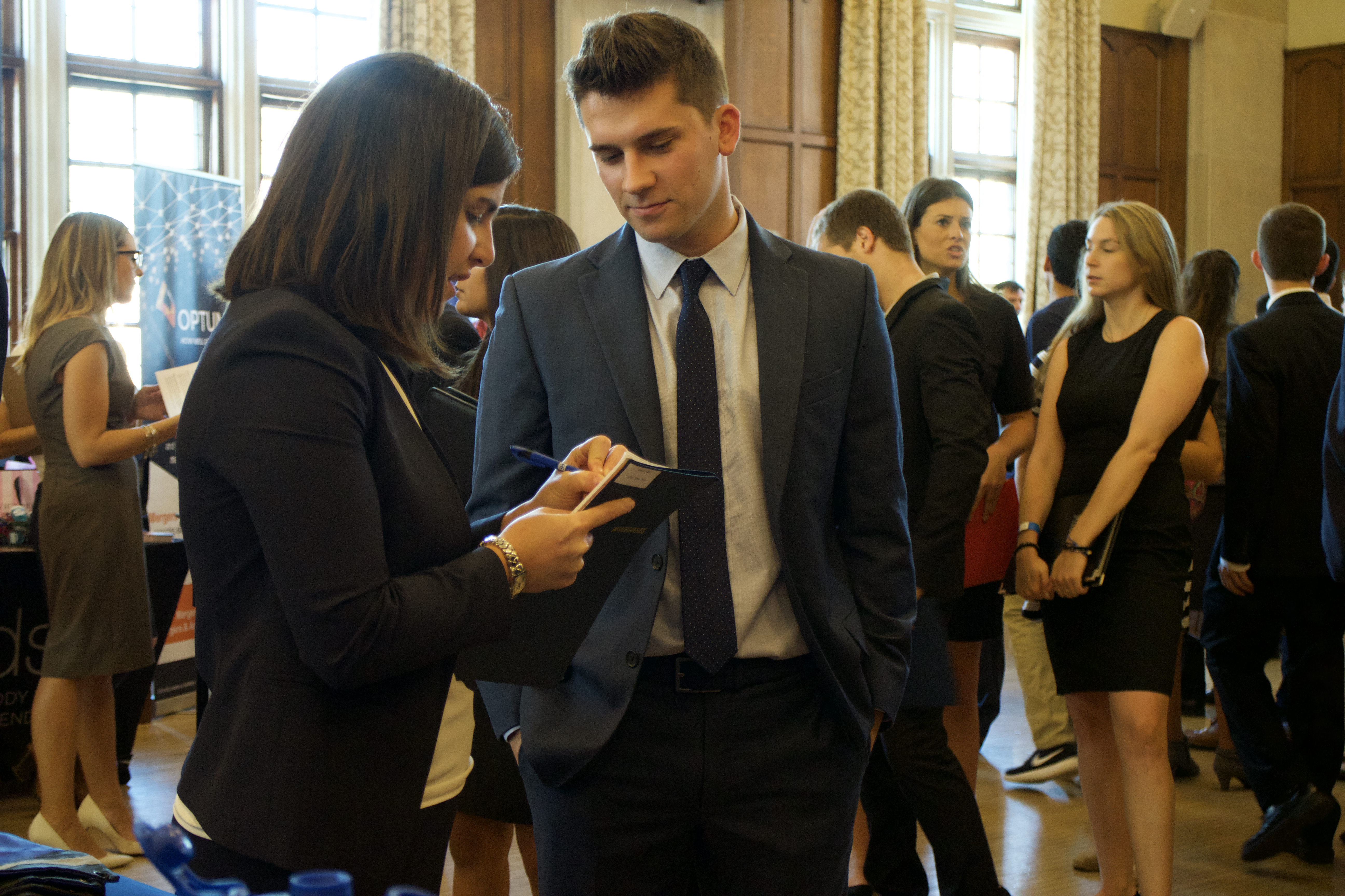 students connecting at a career fair