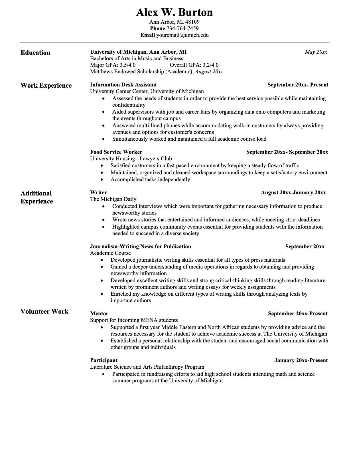 Alex Burton Resume Example